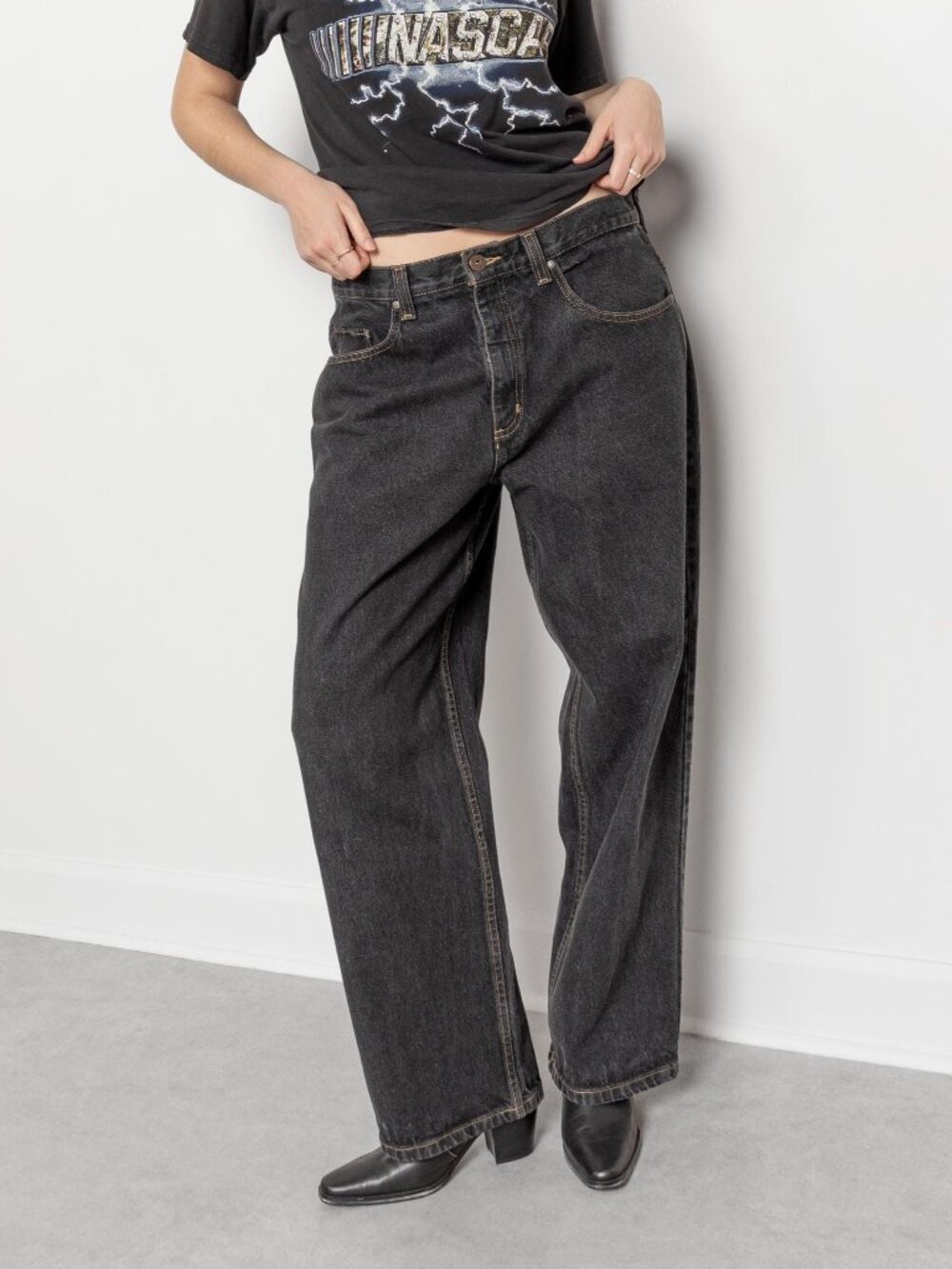 Vintage Big Oversize Baggy Jeans: Black Denim / 36 Waist